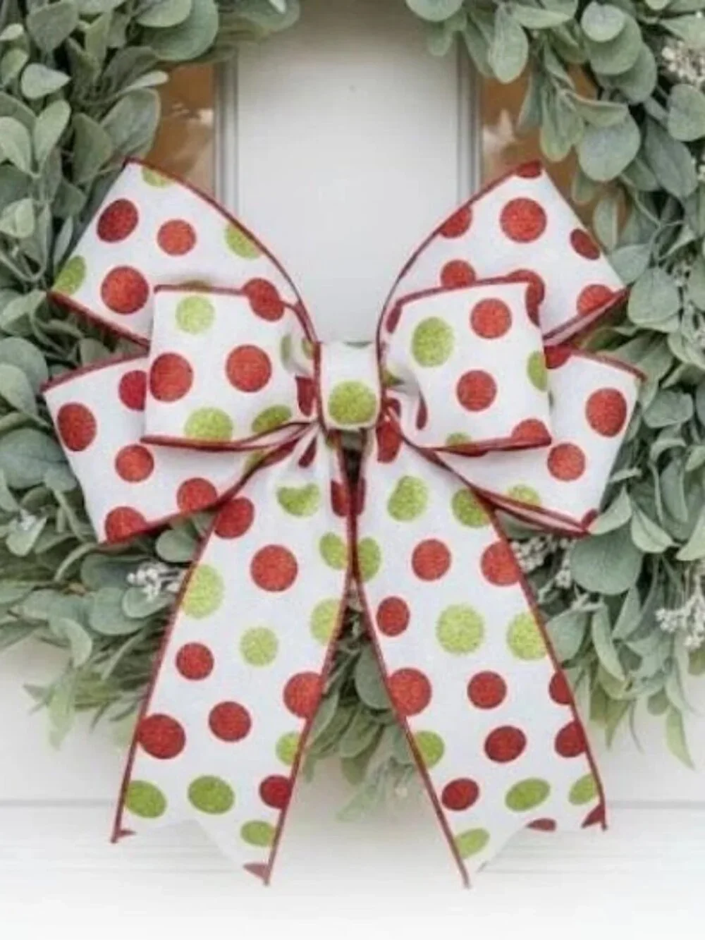 2.5 inch Green and Red Glittered Polka Dots Wired Christmas Ribbon Crafts
